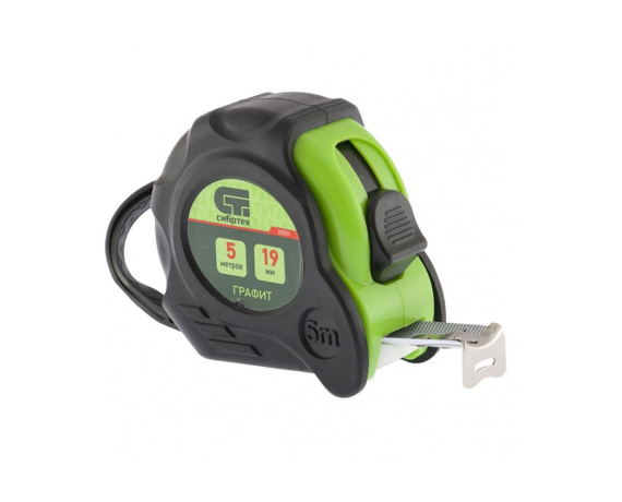 Рулетка Графит, обрезиненный корпус, амортизатор, 5м*19мм/Сибртех