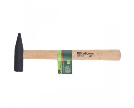 Молоток слесарный 500г, квадратный боек, деревянная рукоятка/Сибртех