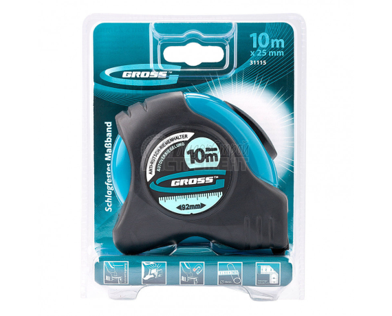 Schlagfest Рулетка 10м*25мм, магн. обрез зацеп, двухст. шкала,автоматич. фиксация//Gross