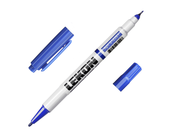 Маркер перманентный двухсторонний лин.0,5/1,0мм синий LEKON 012261