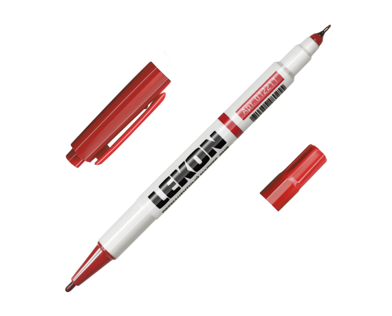 Маркер перманентный двухсторонний лин.0,5/1,0мм красный LEKON 012211