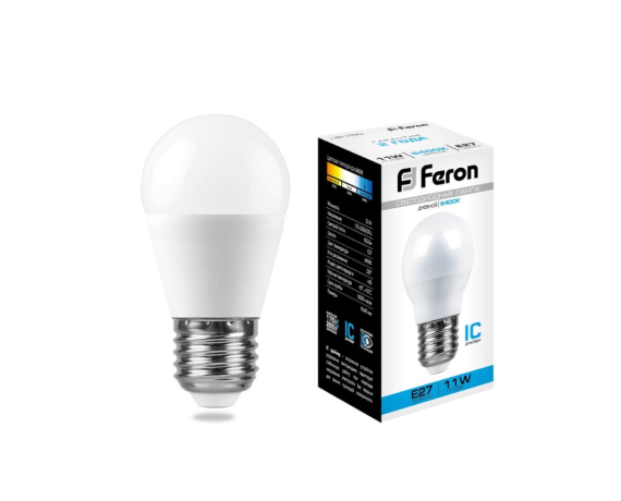 Лампа светодиодная FERON LB-750 (11W) 230V Е14 6400K G45 шарик дневной