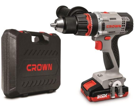Аккумуляторный шуруповерт CROWN СТ21076HМX-2 BMC 2скорости, 2аккумулятора, 1500об/мин, 20В, 2А*ч