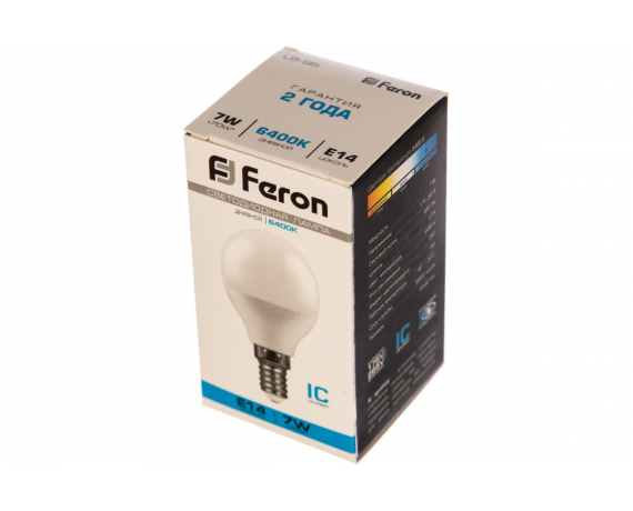 Лампа светодиодная FERON LB-95 16LED (7W) 230V Е14 6400K G45 шарик дневной