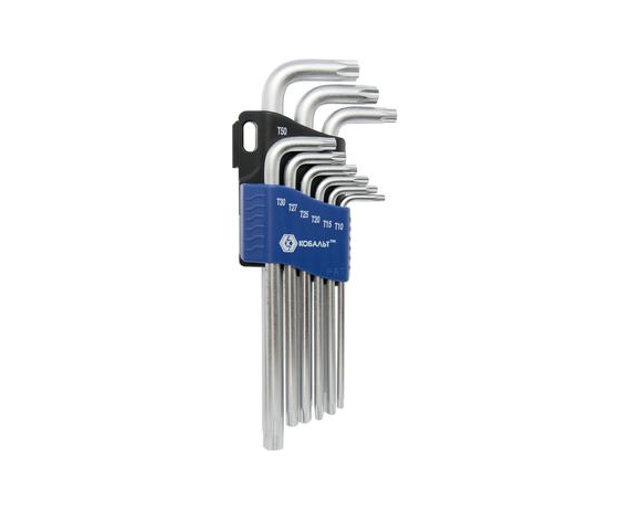 Набор ключей угловых КОБАЛЬТ удлиненных Tamper TORX T10, T15, T20, T25, T27, T30, T40, T45, T50 (9 ш